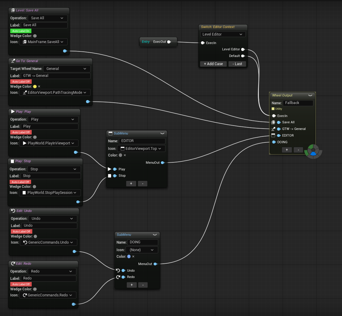 Simple graph with Root, WheelOutput and actions