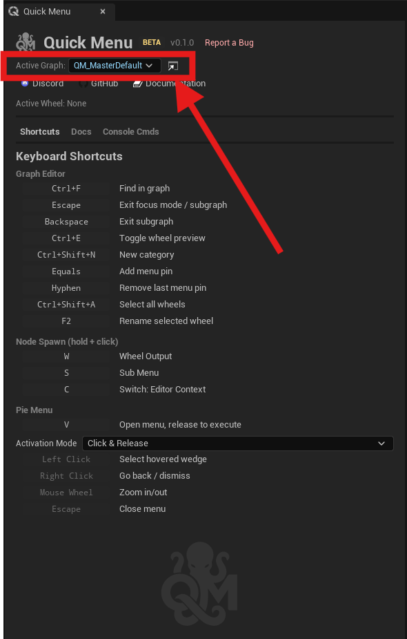 Set active from Quick Menu panel